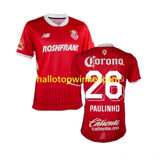 Voetbalshirt Deportivo Toluca Paulinho 26 Heren Thuis Tenue 2024-2025 Korte Mouw