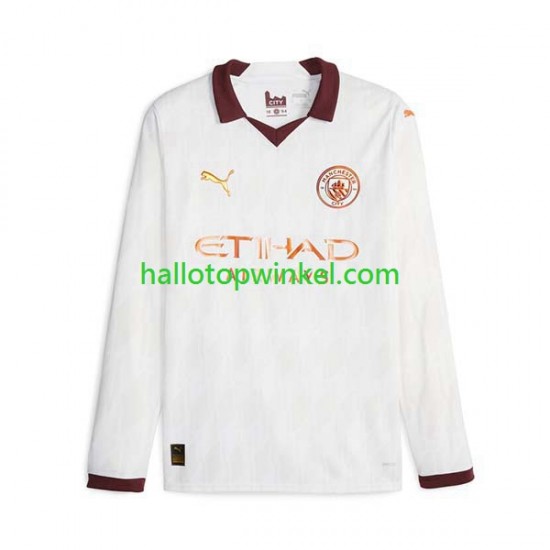 Manchester City Voetbalshirt Heren Uit Tenue 2023-2024 Lange Mouw