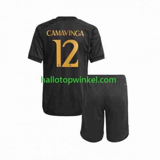 Real Madrid Voetbalshirt Eduardo Camavinga 12 Kleuters/Kids Derde Tenue 2023-2024 Korte Mouw