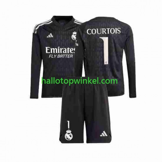 Real Madrid Voetbalshirt Thibaut Courtois 1 Doelman Kleuters/Kids Uit Tenue 2023-2024 Lange Mouw