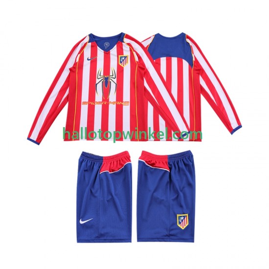 Atlético Madrid Voetbalshirt 2005 Retro Kleuters/Kids Thuis Tenue 2004 Lange Mouw