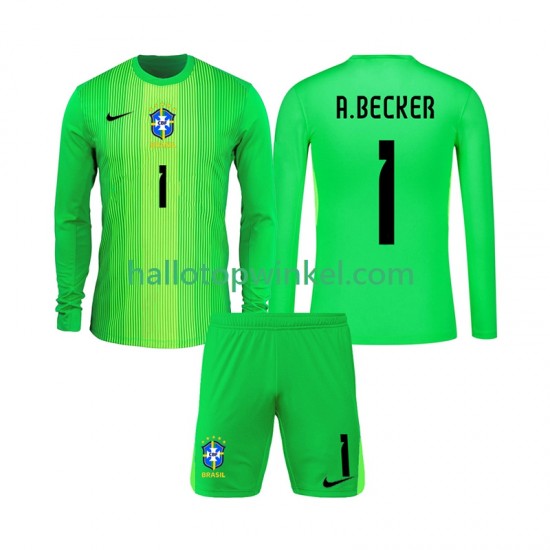 Brazilië Voetbalshirt Alisson Becker 1 Doelman Kleuters/Kids Thuis Tenue 2026 Lange Mouw
