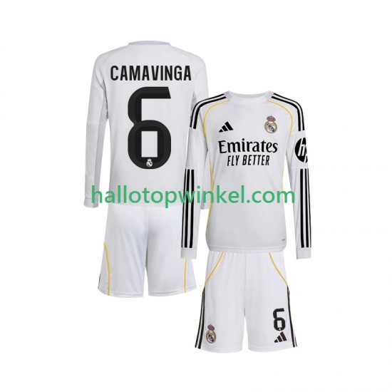 Real Madrid Voetbalshirt Camavinga 6 Kleuters/Kids Thuis Tenue 2025-2026 Lange Mouw
