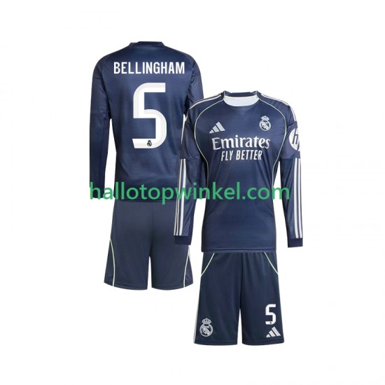 Real Madrid Voetbalshirt Jude Bellingham 5 Kleuters/Kids Uit Tenue 2025-2026 Lange Mouw
