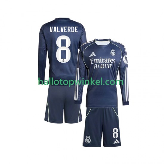 Real Madrid Voetbalshirt Valverde 8 Kleuters/Kids Uit Tenue 2025-2026 Lange Mouw