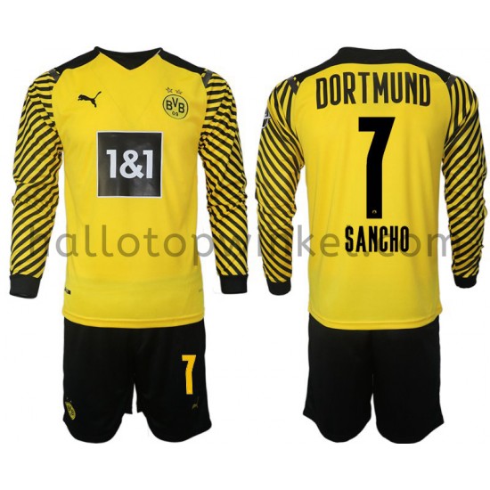 Borussia Dortmund Voetbalshirt Sancho 7 Kleuters/Kids Thuis Tenue 2021-2022 Lange Mouw