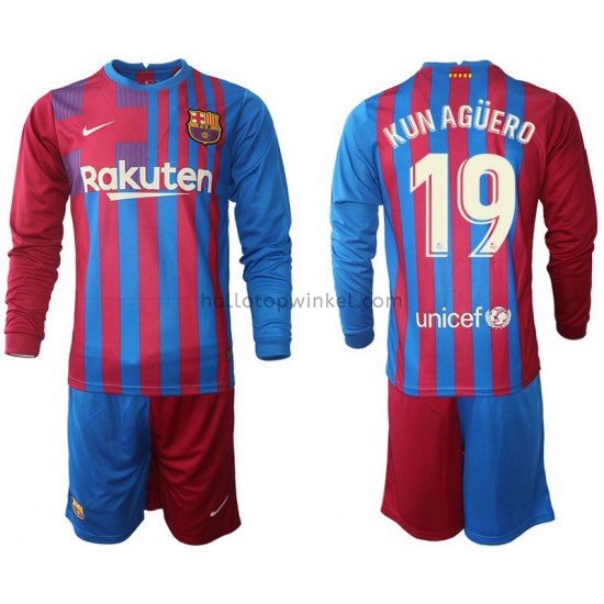 FC Barcelona Voetbalshirt Kun Aguero 19 Kleuters/Kids Thuis Tenue 2021-2022 Lange Mouw