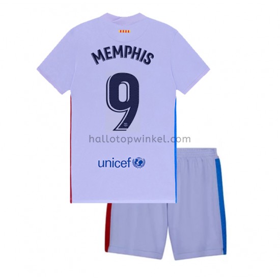 FC Barcelona Voetbalshirt Memphis Depay 9 Kleuters/Kids Uit Tenue 2021-2022 Korte Mouw