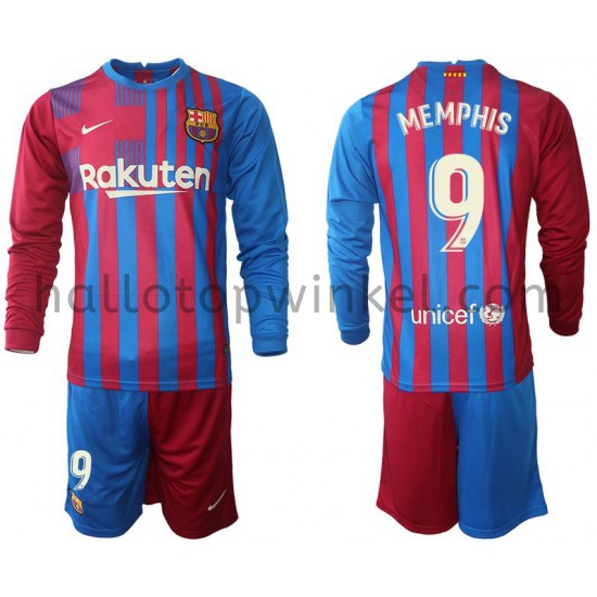 FC Barcelona Voetbalshirt Memphis Depay 9 Kleuters/Kids Thuis Tenue 2021-2022 Lange Mouw