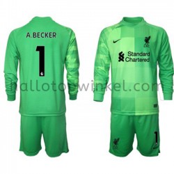 Liverpool Voetbalshirt Doelman Alisson Becker 1 Kleuters/Kids Thuis Tenue 2021-2022 Lange Mouw