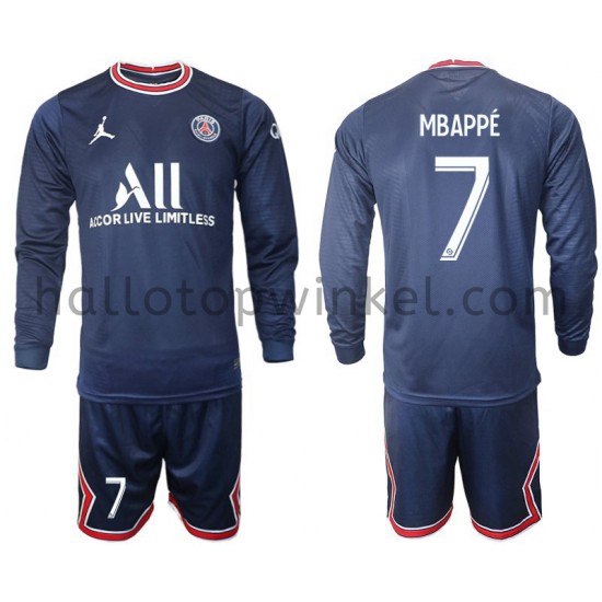 Paris Saint-Germain Voetbalshirt Mbappé 7 Kleuters/Kids Thuis Tenue 2021-2022 Lange Mouw