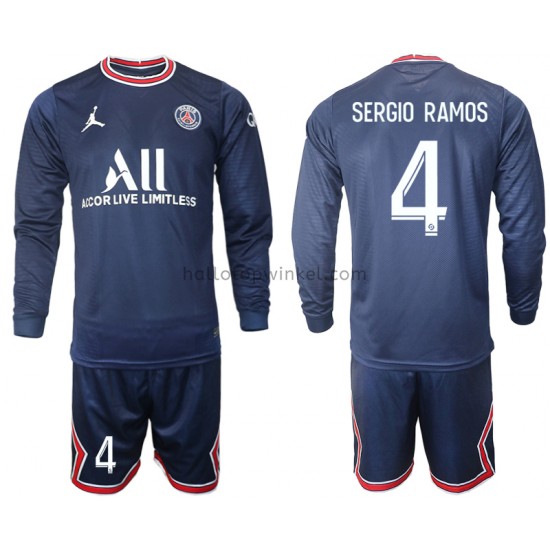 Paris Saint-Germain Voetbalshirt Sergio Ramos 4 Kleuters/Kids Thuis Tenue 2021-2022 Lange Mouw