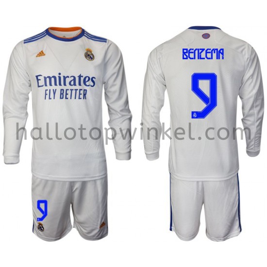Real Madrid Voetbalshirt Benzema 9 Kleuters/Kids Thuis Tenue 2021-2022 Lange Mouw