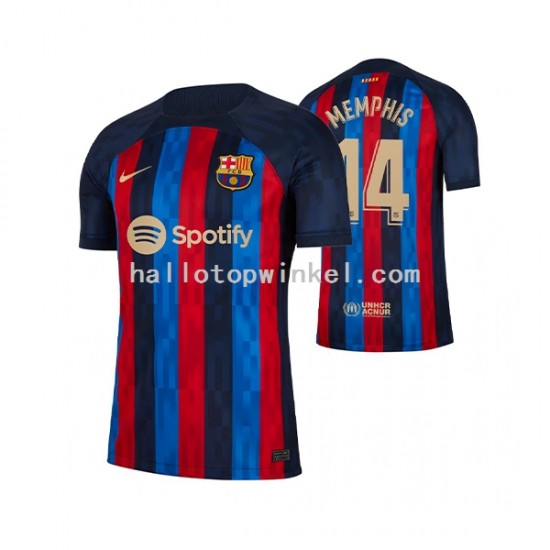 FC Barcelona Voetbalshirt Memphis Depay 14 Heren Thuis Tenue 2022-2023 Korte Mouw
