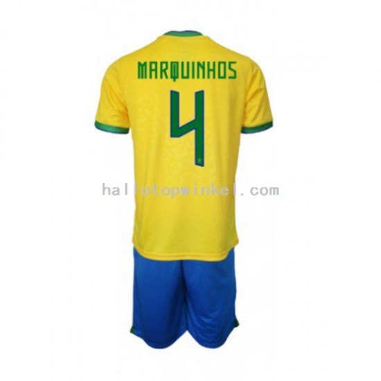 Brazilië Voetbalshirt Marquinhos 4 Kleuters/Kids Thuis Tenue WK 2022 Korte Mouw