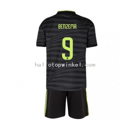 Real Madrid Voetbalshirt Benzema 9 Kleuters/Kids Derde Tenue 2022-2023 Korte Mouw
