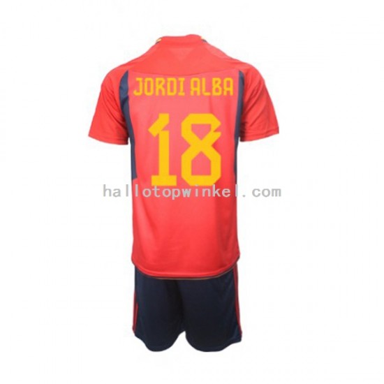 Spanje Voetbalshirt Jordi Alba 18 Kleuters/Kids Thuis Tenue WK 2022 Korte Mouw