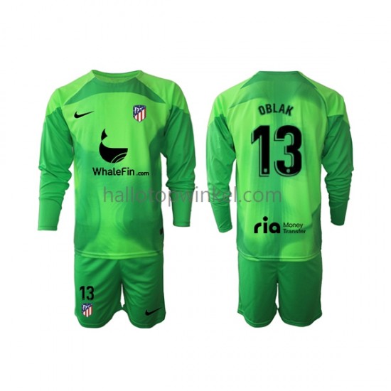 Atlético Madrid Voetbalshirt Jan Oblak 13 Doelman Kleuters/Kids Thuis Tenue 2022-2023 Lange Mouw