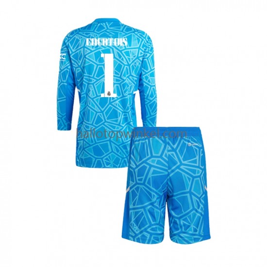 Real Madrid Voetbalshirt Courtois 1 Doelman Kleuters/Kids Thuis Tenue 2022-2023 Lange Mouw