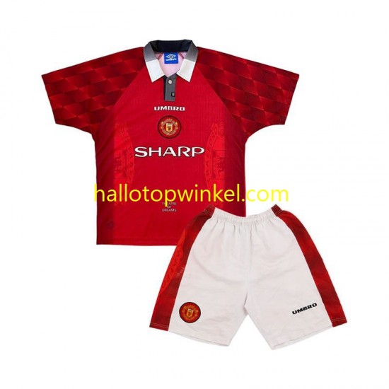 Manchester United Voetbalshirt 1996 Retro Kleuters/Kids Thuis Tenue Korte Mouw